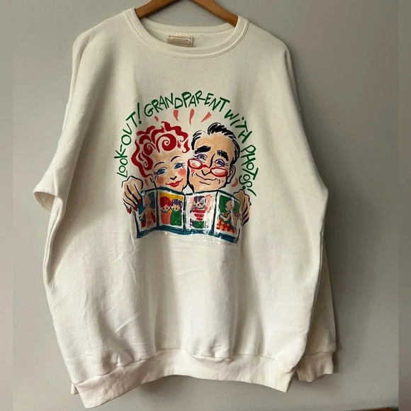 Vintage Novelty Grandparent  Sweater with Pockets For Printed Photos Funny XL - Picture 1 of 8